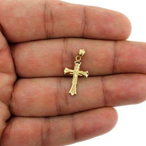 Real 10K Yellow Gold Diamond Cut Cross Pendant